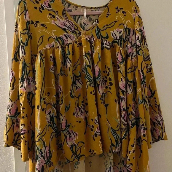 Free people yellow flowered flowy shirt size S - Picture 6 of 6